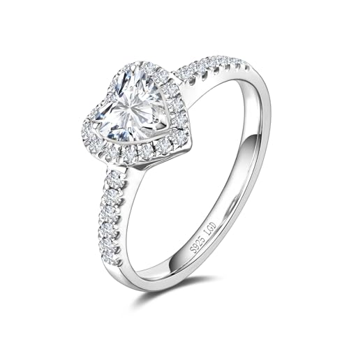 AGVANA 'Eternal Heartbeat' 0.5-1.3 Ct. Tw. Lab Grown Diamond Halo Heart Engagement Ring in Sterling Silver (0.3-1 Carat Main Stone) Promise Anniversary Wedding Ring for Women (D-E Color, VS Clarity)3