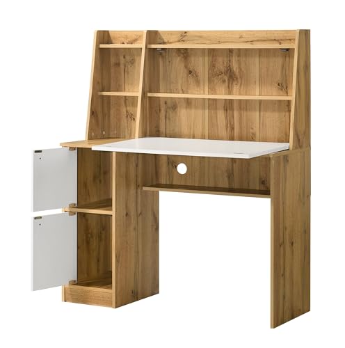Image of DeckUp Aston Home Engineered Wood Study Table and Office Desk (Wotan Oak & White, Matte Finish)