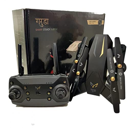 Image of Garuda Drone, HD 1080P+720P Dual Camera, Foldable, 30 Min Flight Time, Black, Wi-Fi, Remote & App Control, Auto Hover, 360 Flip, Headless Mode.