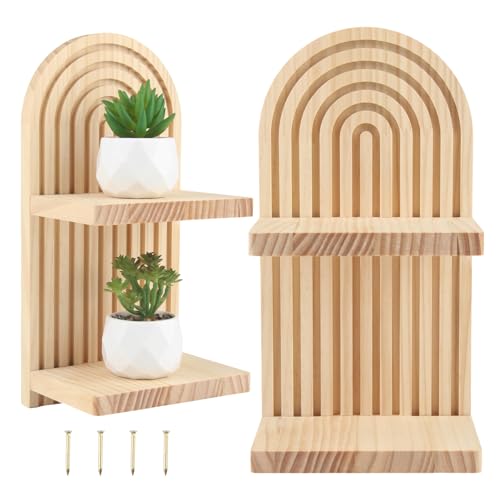 Vaskula 2 Pièces Etagere Bois Etagere Murale avec Pannello in Legno a Doppio Strato Étagères Suspendues Bohèmes Decoration Murale pour Chambre Salon...