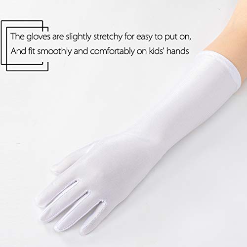 4 Pairs Kids White Costume Gloves - Long White Child Gloves, Solid Color Long Formal Full Finger Opera Gloves for Halloween Cosplay Girls Birthday Wedding Princess Costume Party Banquet - Thumbnail 4