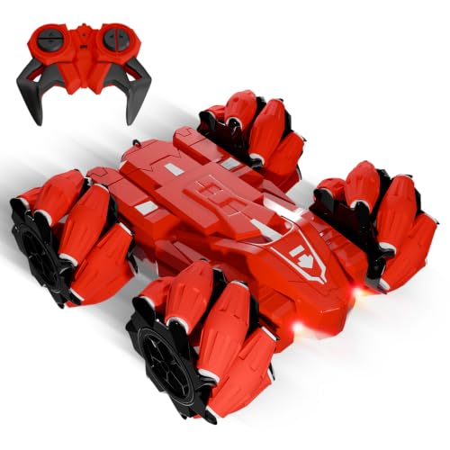 Image of Lifelong Remote Control Drift Car Red | 4x4 Stunt Car with Rechargeable Battery | Double-Sided High Speed 360 Rotating Flip Action | Shockproof & BIS Approved RC Car Toy for Kids 3-12 Yrs (LLCRCDC04)