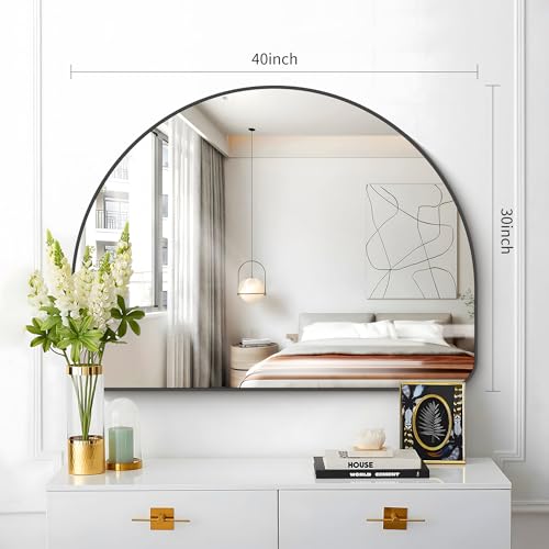 Image of FORBATH Arched Bathroom Mirror 40x30 Inch, Black Bathroom Mirror Wall Mounted Modern Aluminum Alloy Frame Arch Mirror for Bedroom Living Room Entryway, Hanging or Leaning Against Wall