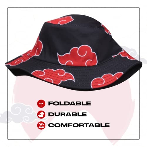 Anime Bucket Hat For Women And Men - Red Cloud Cosplay Black Bucket Hat Anime Accessories, Summer Hat Beach Outdoor Travel Headwear Style #TOP4