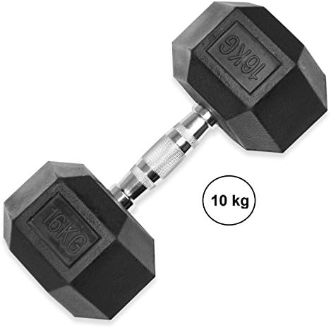 LiveUP Sports - HexFlex 10Kg Rubber Coated Hexagon Dumbbell Weights Bars Strength training