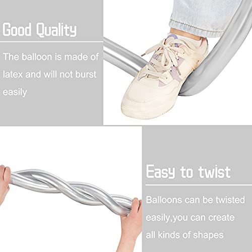 Image of Skylety 50 Pieces Long Balloons 260 Twisting Animal Metallic Latex Balloons DIY Modelling for Birthday Wedding Engagement Magic Anniversary Festival Party Decoration(Silver)