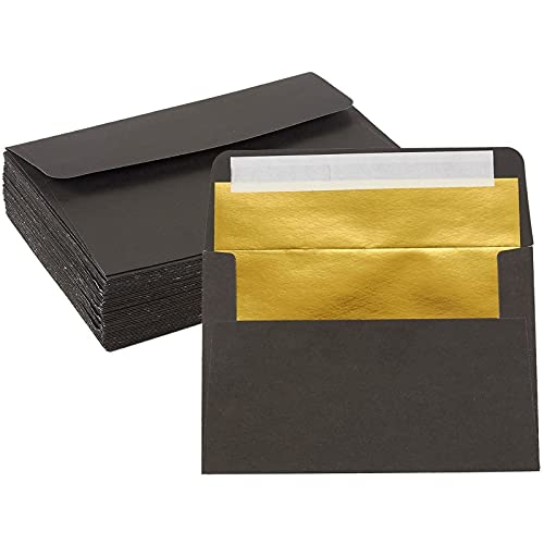 50-Pack A4 Envelopes - 4.25 x 6.25 Inches Square Flap Envelopes - Photo Envelopes - Invitation Envelopes for Wedding Invitations - 120gsm, Black Outside, Gold Inside