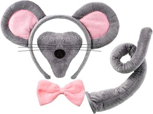 Norme Animal Costume Set Mouse Nose Tail and Bow Tie Animal Dress Costume Kit Accessories for Halloween Cosplay Party(Grey)