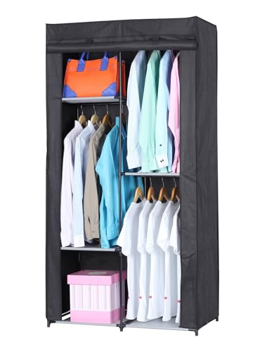 HERSIG   Armario de Tela para Ropa Resistente con Cremallera, Organizador de Gran Capacidad para Dormitorio y Trastero, Estructura Reforzada y Funda Transpirable Anti Polvo, 88x45x169cm