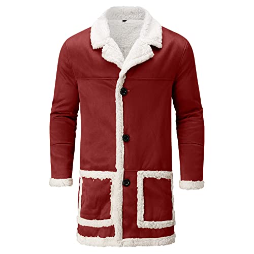 Manteau en laine rouge pour homme : élégante veste d'hiver longue à col rabattu taille XL