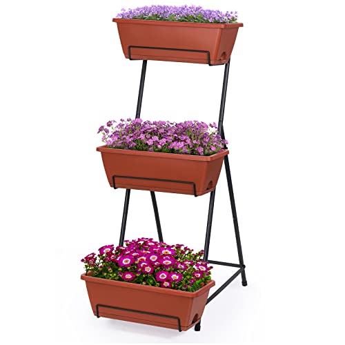Tuenort Vertical Raised Garden Bed 3 Tiers Planter Box Freestanding Garden Planter With 3 Container Boxes For Growing Vegetables Herbs Flowers On Patio Balcony Brick Red #TOP26