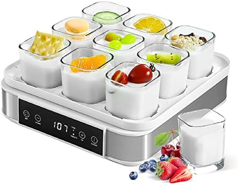 LynTorin Yogurt Maker, Automatic Digital Yogurt Maker with Adjustable Temperature & Time Control, 9pcs Glass Jars 52 Oz Stainless Steel Yoghurt Maker for Home Organic Yogurt, Cheese Maker, Natto Maker