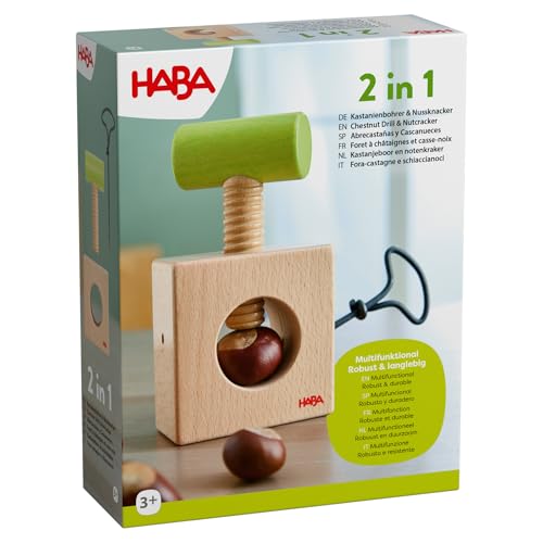 HABA Kastanienbohrer & Nussknacker 2-in-1 Vielseitiges Bastel- und Küchen-Werkzeug für Kinder & Erwachsene 2012298001
