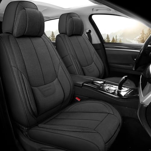 GEEMAYTEK Front Seat Covers Black, 2 Seats Car Seat Cover Accessories,Breathable Car Seat Protector,Automotive Seat Covers for Most Truck Sedans SUV Pick-up