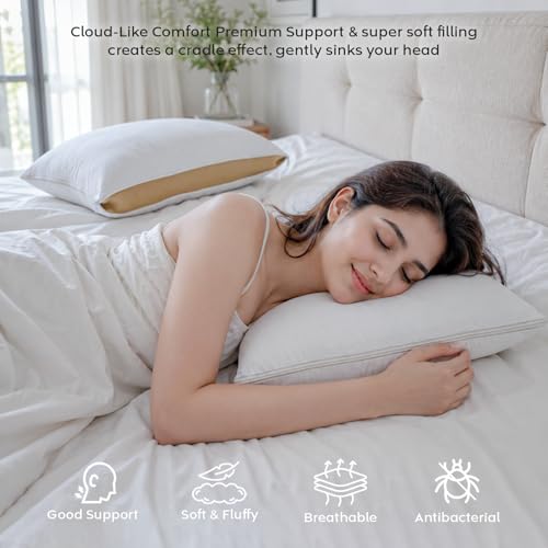 Image of AYKA Height Adjustable Microfiber Sleeping Pillow | Height Adjustable Zip Pillow | Soft & Fluffy Comfort | Hypoallergenic, Breathable & Washable |17x27 Inch | White & Beige | Set of 4