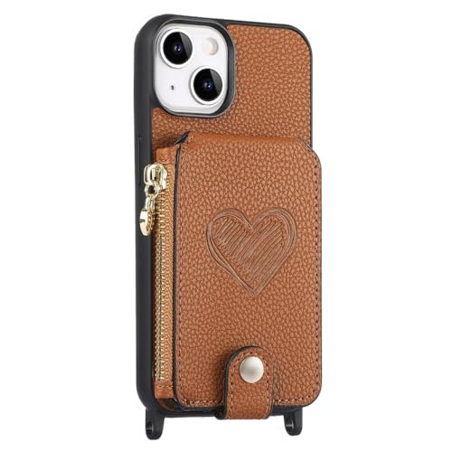 Étui pour iPhone 15 Plus portefeuille avec fente carte et lanière