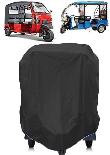 Image of Auto Rickshaw Cover Waterproof | Full Size Weatherproof 3-Wheeler Cover with Elastic Fit & Triple Stitching | Dust, Sun, Rain Protection for Electric & Petrol E-Rickshaw (Black)