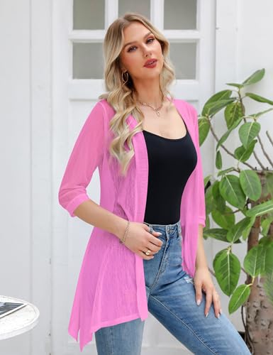Image of iClosam Women Casual 3 /4 Sleeve Sheer Open Front Cardigan Sweater Kimono