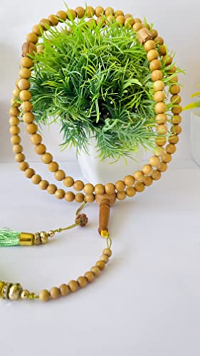 Image of RDK Sandalwood (Chandan) Islamic Tasbih Prayer Mala Beautiful Engraved Allah Mohammad TASBEEH /Muslim Prayer Beads /TASBIH /SIBHAA Islamic Salat Prayer Tasbeeh 100 Beads (White Sandalwood 10 MM)