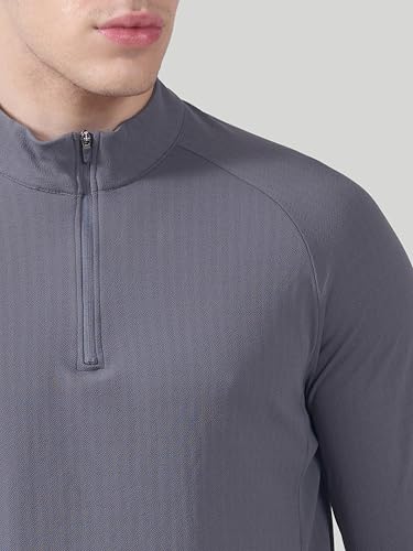 Image of TECHNOSPORT Men's Solid Full Sleeve T-Shirt ELASTOPLUS Quick Dry Slim Fit Mock Neck Sports Tee for Training Layering Casual Wear UPF50+ Anti Odour
