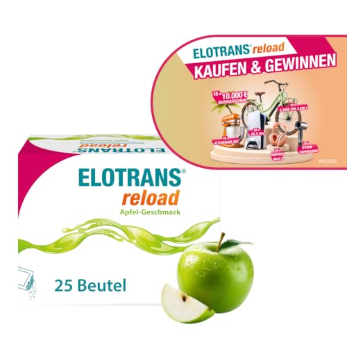 ELOTRANS reload – isotonische Elektrolyt-Glucose-Mischung – Nahrungsergänzungsmittel mit Magnesium, Kaliumchlorid, Cholin und B-Vitaminen – 1 x 25 Beutel – Apfel-Geschmack