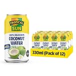 Tropical Sun 100% Delicious Coconut Water 330ml (Pack of 12) | Pure coconut water multipack with Natural Coconut Flavour | No Added Sugar | Ideal for Hydration & Instant Refreshment