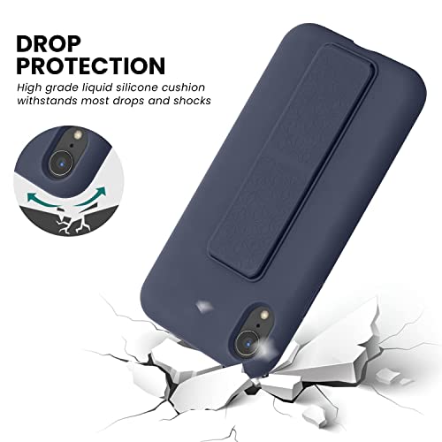 Laudtec Silicone Kickstand Case Compatible With Iphone Xr Case Vertical And Horizontal Stand Hand Strap Metal Kickstand, Flexible Soft Liquid Silicone Stand Case For Iphone Xr (Midnight Blue) #TOP2