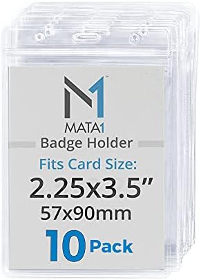 Mata1-USA Extra-Thick Vertical ID Name Badge Holder (Clear, 2.25x3.5 Inch, 10 Pack), Plastic Nametag Card Holders with Zipper