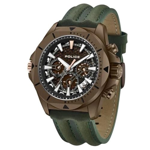 Image of Police Brown Dial Multifunction Leather Strap Watch for Men