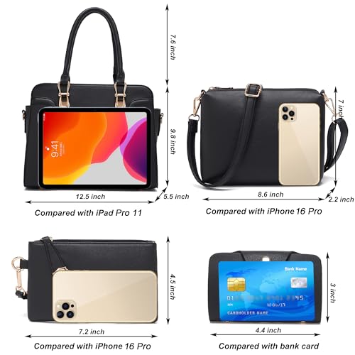 Image of Women's Fashion Handbag Tote Bag Shoulder Top Handle Satchel Purse Set 4pcs | Stylish Style,Chain Texture Design,Ample Space,Bear Doll Decoration,with a Crossbody Strap