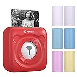 Bisofice mini impresora para movil,PeriPage Mini Pocket Wireless BT Impresora térmica Imagen Foto Etiqueta Nota Impresora de papel de recibo con 6 rollos de papel térmico para Android iOS Windows