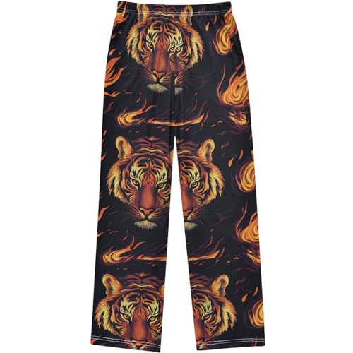 Pigsaly Boys Pajama Bottoms Boys' Pants Digital Fire Tiger Head Long Bottoms Jogger Pants S2