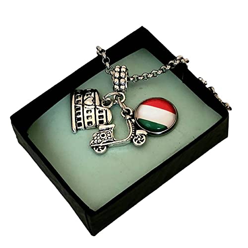 Italy Roman Colosseum Map of Italy Charm on with Bracelet Necklace Keychain, Rome Italy Landmark Gift