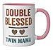 Double Blessed Twin Mama Twin Mom Mother Funny Mother's Day Ceramic Mug, Pink/White