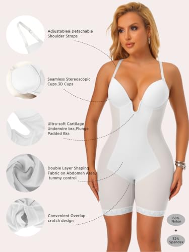 Image of JOYSHAPER Bodysuit for Women Tummy Control Deep U Plunge Shapewear Backless Full Body Shaper Strapless Corset Body Suit Top