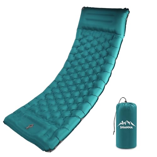 Camping Sleeping Pad with Pillow: Extra Thick 12cm Ultra-Light Self Inflating Air Mat, Lightweight Compact Inflatable Sleep Mattress with Built-in Pump Ultimate for Camping, Hiking (Peacock Blue)
