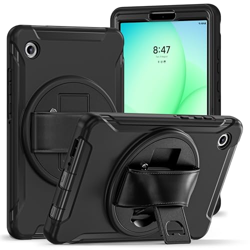 Coque Samsung Galaxy Tab A11 8.7 antichoc noire avec dragonne et support