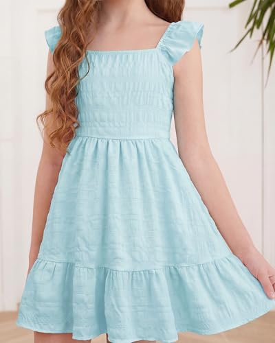 Stelle Girls Flutter Sleeve Tie Back Dress, Light Blue, 6-7 Years — view 2
