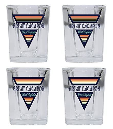 R and R Imports Great Cacapon West Virginia 2 Ounce Square Base Liquor Shot Glass Retro Design 4-Pack