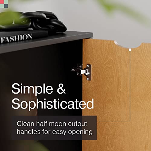 Stead Adjustable Fluted Accent Cabinet 2023 Collection - Contemporary Storage Shelf - Great In Living Rooms, Bedrooms, And Entryways (Black And Oak) #TOP4