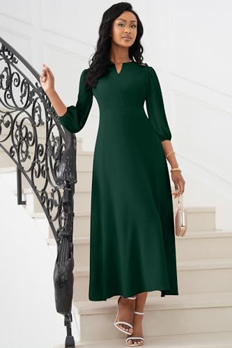 Image of FANDEE Maxi Dress for Women Casual 3 /4 Sleeve V Neck Semi Formal Fit and Flare Dress Classy High Waist Wedding Guest Dresses
