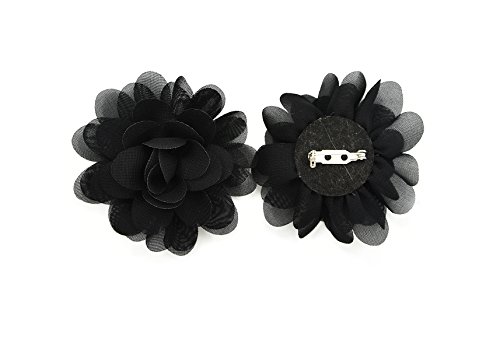 Image of PrettyBoutique 7cm Chiffon Flower Brooch Corsage Safety Pin Dress Hat Bag Decoration Accessories (Black)