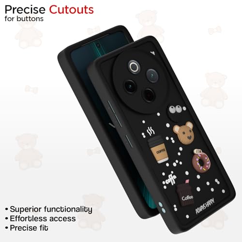 Image of Pikkme Back Cover for Vivo T4 5G / iQoo Z10 5G | Cute Fun Cartoon 3D Bear Silicone Full Body Protection Bumper Case (Black)