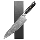 Cuchillo de cocina Damasco Cuchillo japonés afilado de 20 cm con mango ergonómico G10 para cocineros caseros y cocineros profesionales