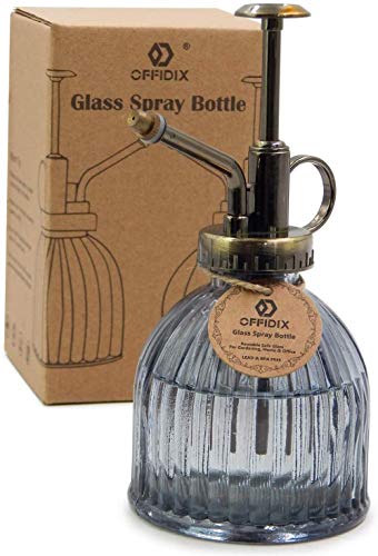 Ytrew - Botella de riego de cristal, 16 cm de alto, estilo vintage, con bomba superior de plástico de bronce, regadera con una mano (gris oscuro) Cover