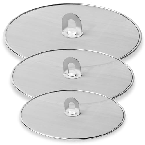 Homestia 3-Piece Stainless Steel Grease Splatter Screen Set 10'', 11.5'', 13'', Universal Splatter Guard for Frying Pan Skillet Wok, Heat Resistant Oil Splash Guard with Fold Flat Knob Handle