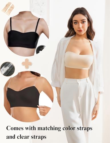 Strapless Bras for Women Nude Bra Push Up Women's Tube Top Bandeau Bra Bralette Plus Size Wireless Non-Slip Padded4