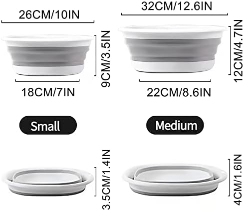 Collapsible Round Washing Up Bowl , 2 PCS Foldable Washing Basin Portable Dish Washing Tub, Plastic Folding Round Washbasin Multipurpose Folding Bowl for Travel Camping and Home Kitchen