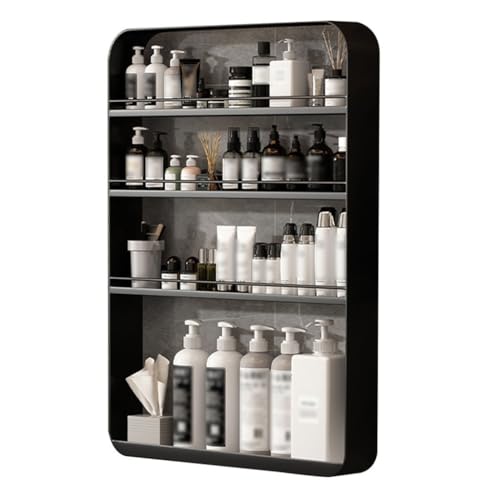 Estante de baño sin perforaciones, montaje en pared, estante de almacenamiento multicapa para cosméticos, alta capacidad, soporta hasta 22 libras, diseño elegante y ahorra espacio