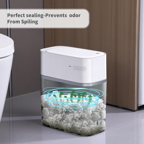 Image of MOPUP Trash Can with Lid Automatic Garbage Can, 3.5 Gallon Slim Small White Plastic Smart Trash Bin, Narrow Motion Sensor for Bedroom, Bathroom, Toilet Office